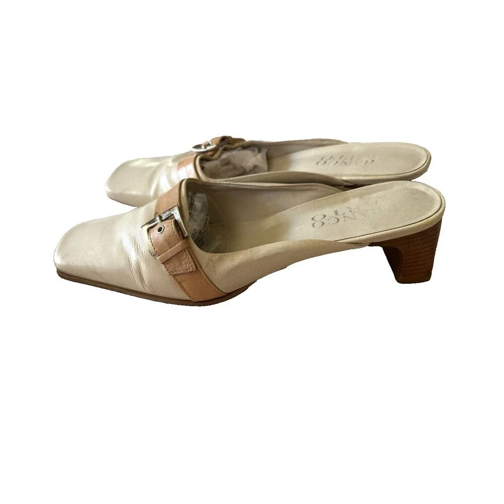 Franco Sarto 90's Beige Tan Loafer Kitten Heel  Mule Size 9M